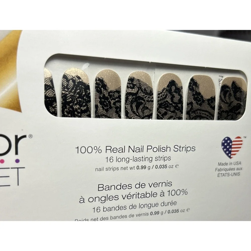 Color Street Nail Polish Strips Lacey Business Champagne Gold Black Shimmer Lace